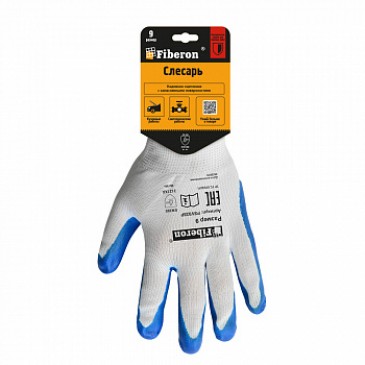 Перчатки "СЛЕСАРЬ: антискользящие", полиэстер, нитриловое покрытие, 9(L), Fiberon/120/12